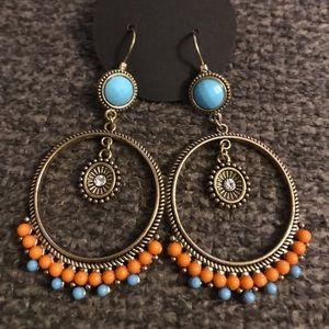 Blue and Orange Gold Earrings